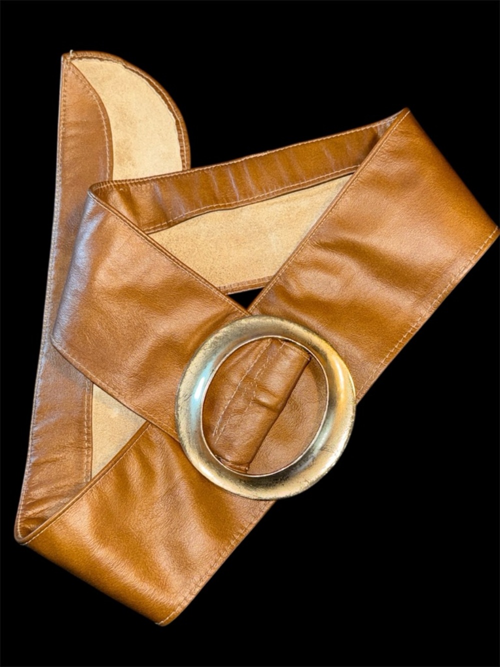Vintage Leather Belt with Large Statement Buckle - Picture 3 of 11